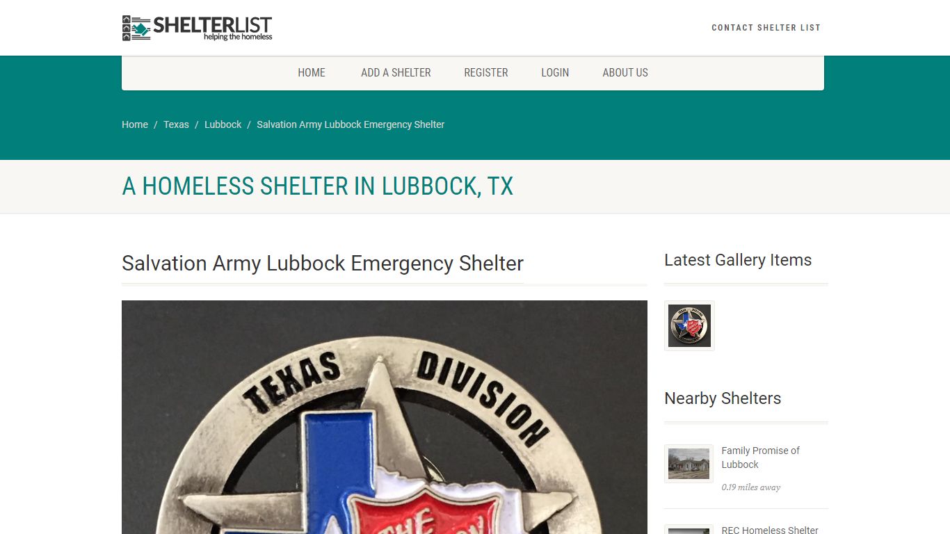 Salvation Army Lubbock Emergency Shelter - Shelter Listings